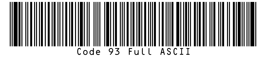 Code 93 Full ASCII barcode for the text Code 93 Full ASCII, with lowercase letters written with shift characters.