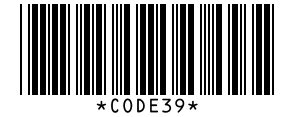 Code 39 barcode for CODE39, with the start and stop asterisks under the bars.