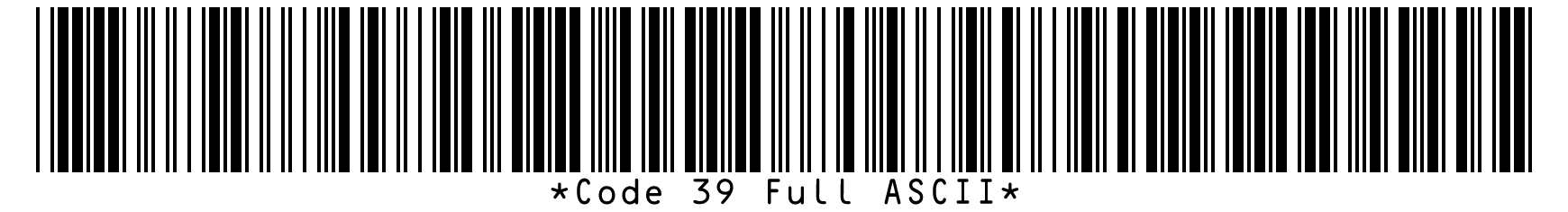 Code 39 Full ASCII barcode for the text Code 39 Full ASCII, lowercase letters included.