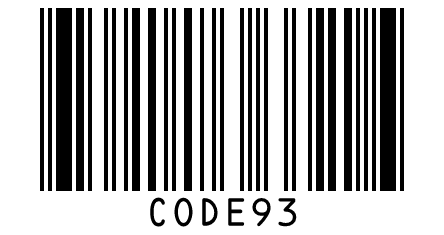 Code 93 barcode for CODE93: the Code 39 characters in a shorter symbol, with two check characters.