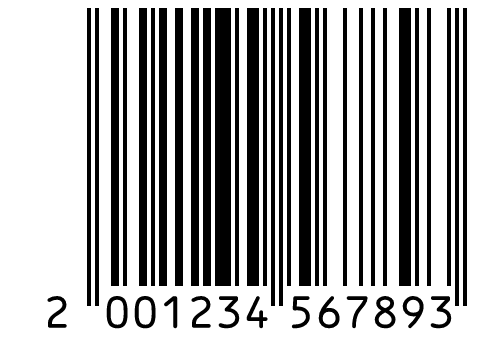 EAN-13 barcode 2001234567893, an example restricted circulation number starting with 20.