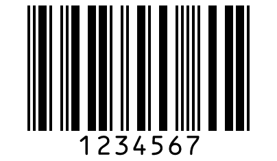 Interleaved 2 of 5 barcode for 1234567 with a modulo 10 check digit added, eight digits in all and no padding.