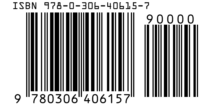 ISBN barcode 978-0-306-40615-7 with the add-on 90000, which encodes no US dollar price.