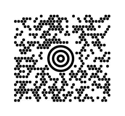 MaxiCode for a text of 86 characters, too long for mode 5, so the automatic mode draws it in mode 4.