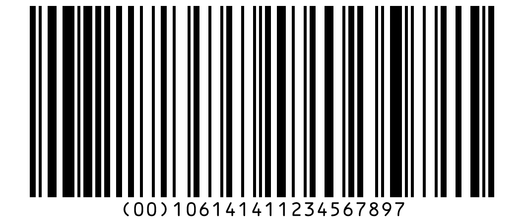 GS1-128 barcode with the SSCC (00) 106141411234567897: extension digit 1, company prefix 0614141, serial reference 123456789 and check digit 7.