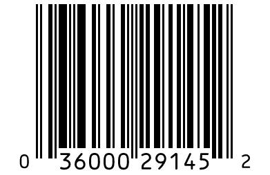 UPC-A barcode 036000291452 at 80% magnification, X-dimension 0.264 mm, the smallest size GS1 allows at the point of sale.